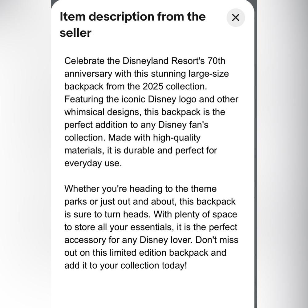 Disneyland 70th Anniversary Black Backpack - Picture 3 of 4